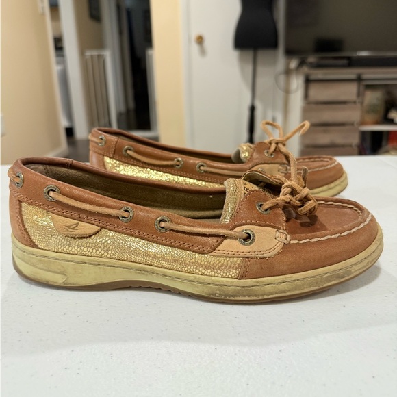 Sperry Topsider Brown and Gold Boat Shoes - Picture 1 of 14
